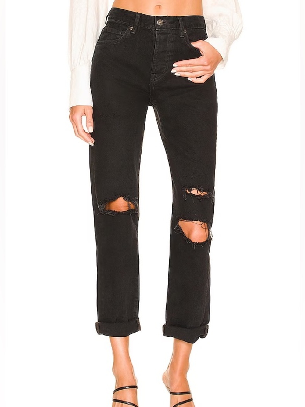 Free People X We The Free Bren Boyfriend Jeans Womens Black Magic Distressed